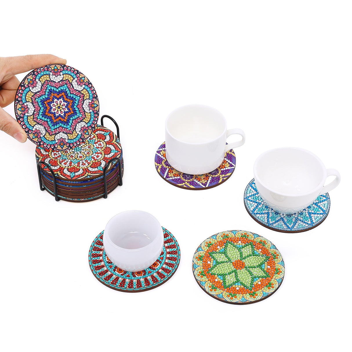 New DIY Diamond Painted Coaster Mat Set of 12 with Datura Pattern (Free Storage Shelf) - V.I.P Digital Presence
