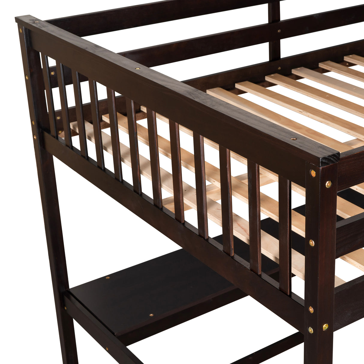 Full Size Loft Bed with Storage Shelves and Under-bed Desk Espresso