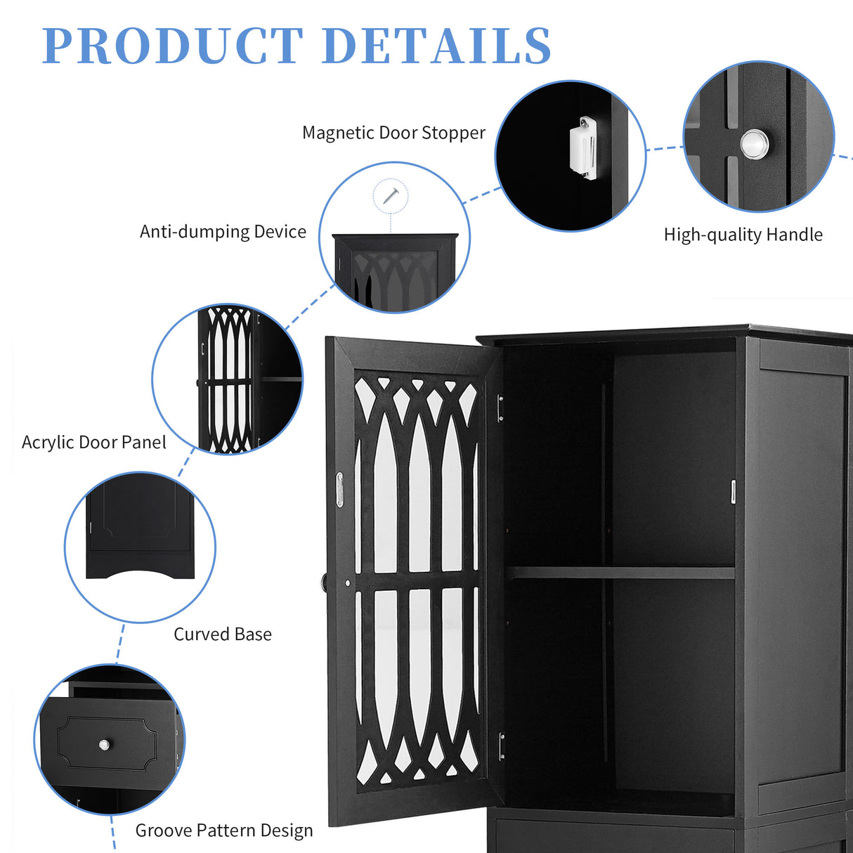 Tall Bathroom Cabinet, Freestanding Storage Cabinet with Drawer and Doors, MDF Board, Acrylic Door, Adjustable Shelf, Black - V.I.P Digital Presence