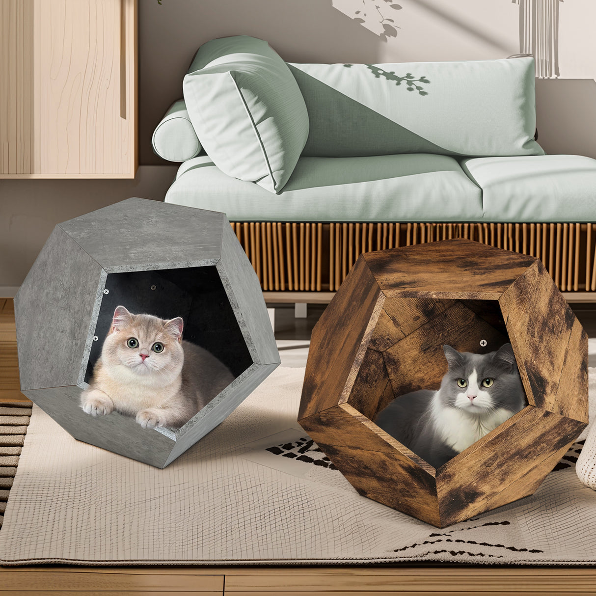 25.98'' Shaped Modern Pet Furniture Cat Kennel Side Table MDF Multi-Purpose Furniture Antique Wood Color - V.I.P Digital Presence