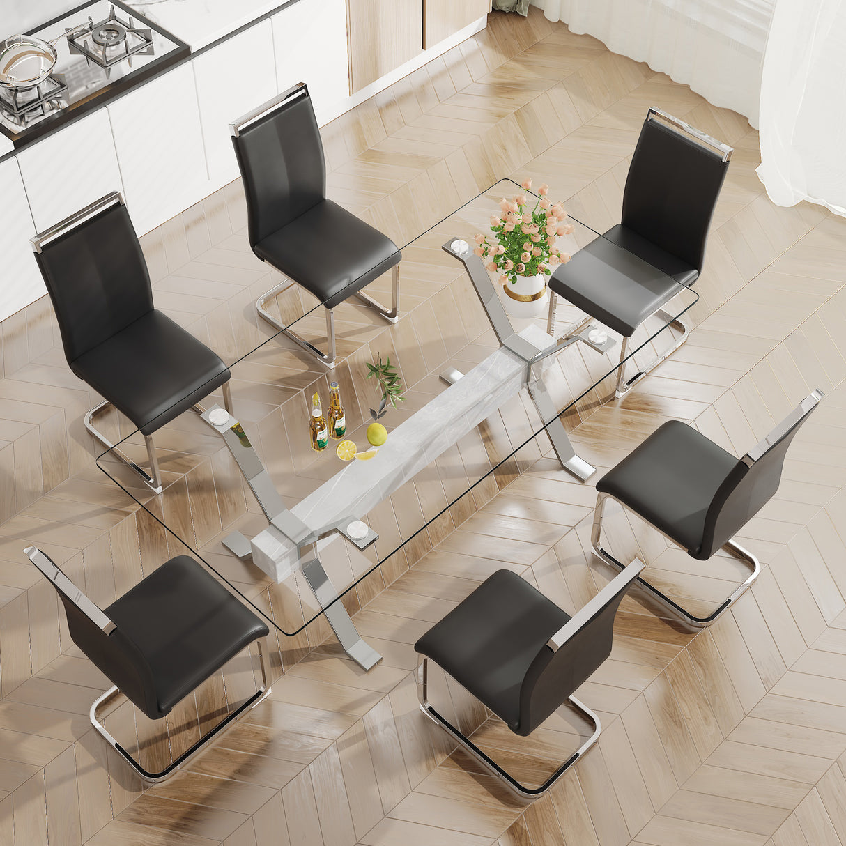 Dining table Modern tempered glass dining table 79 ''x39''x30 '' 1105 - V.I.P Digital Presence