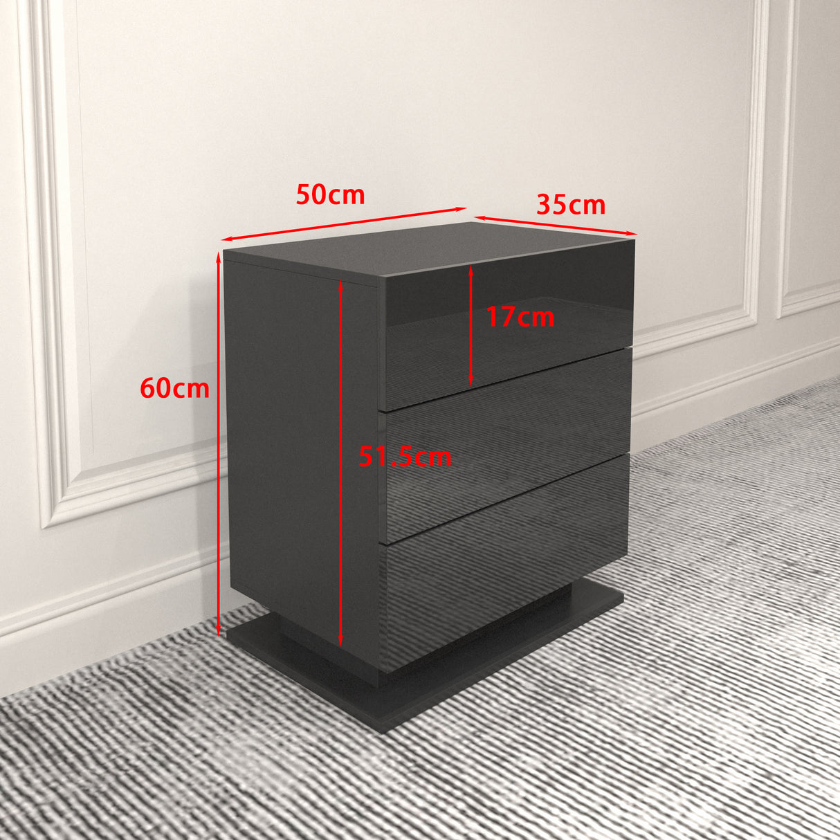 Nightstand with 3 Storage Drawers,Led Lights, End Table for Bedroom Furniture - V.I.P Digital Presence