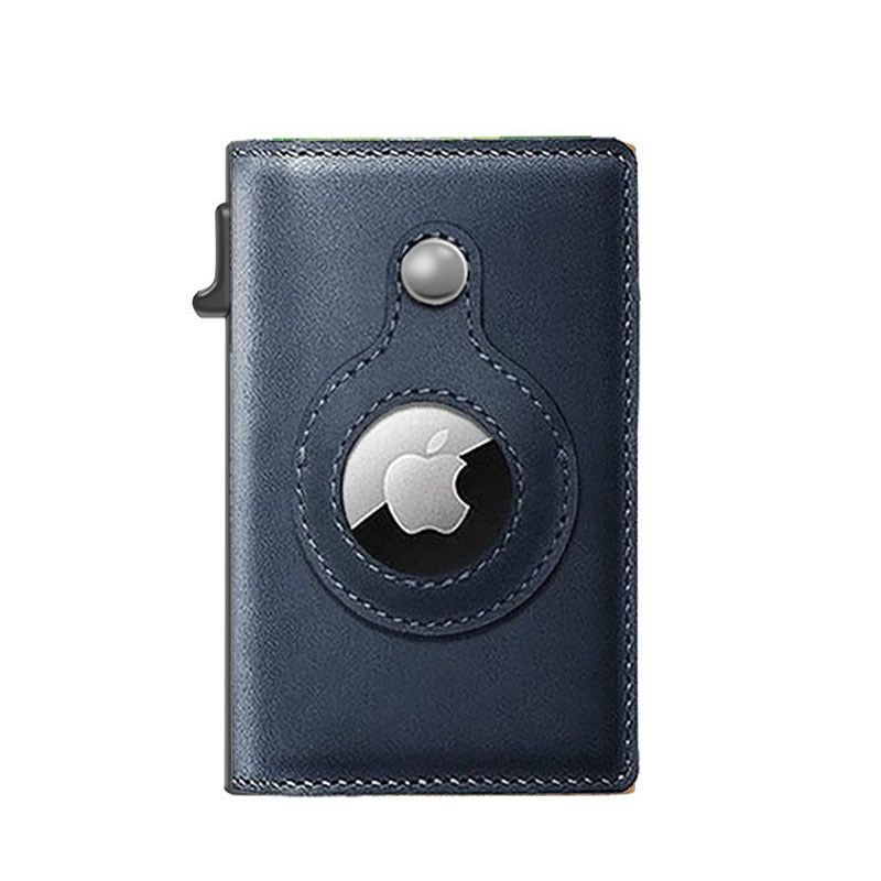 Leather Sliding Wallet Bi-Fold Credit Card Wallet Automatic Pop-Up Card Holder With Air Tag Protective Sleeve - V.I.P Digital Presence
