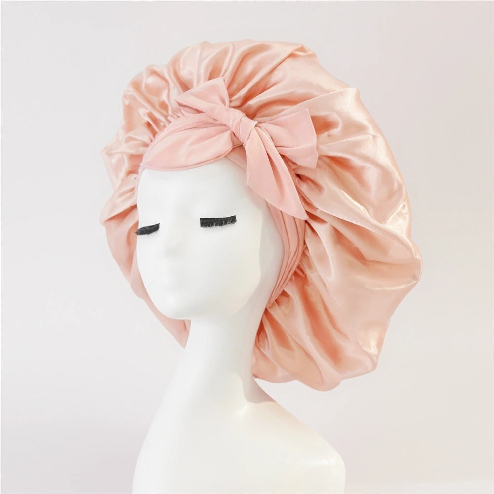 Elastic ribbon bow color Ding round hat solid color night cap wide-brimmed beauty hairdressing head scarf hat - V.I.P Digital Presence