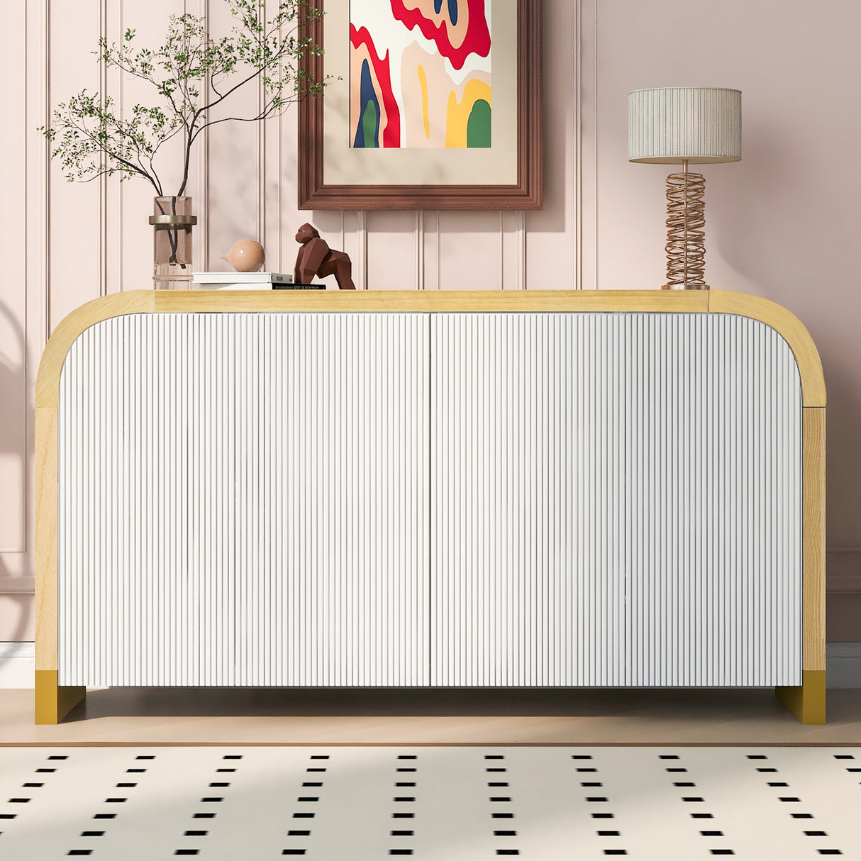 U-STYLE four door curved corner design wavy door panel cabinet with adjustable shelves - V.I.P Digital Presence
