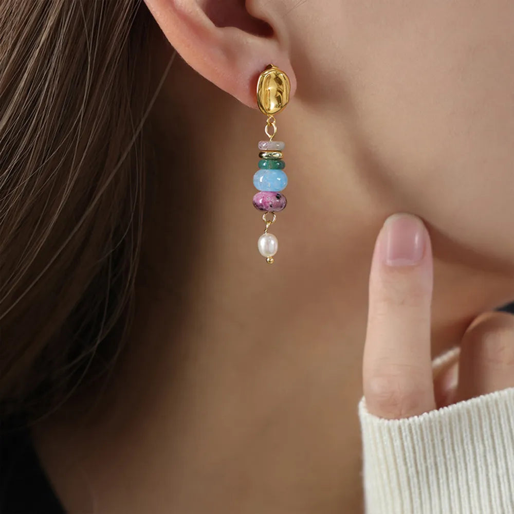 Natural Stone Freshwater Pearl Dangle Earrings - V.I.P Digital Presence