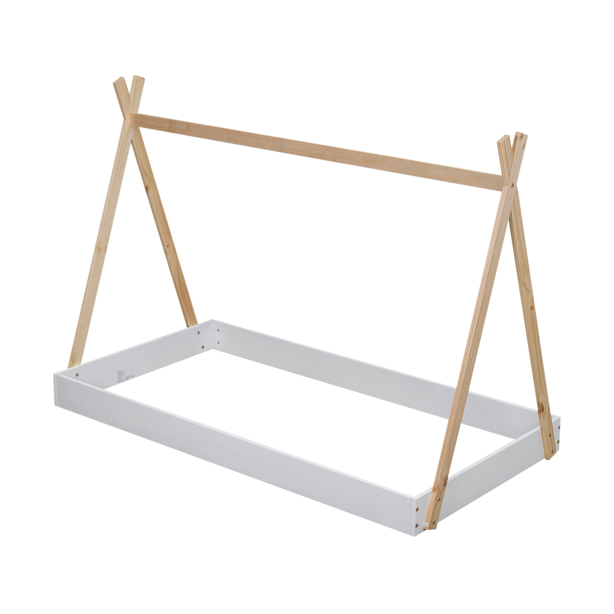 Twin Size Tent Floor Bed with Triangle Structure White+Natural