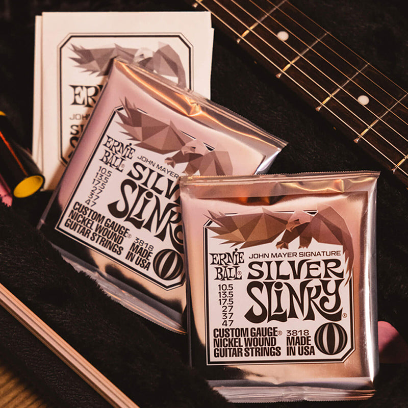 Ernie Ball John Mayer Silver Slinky Nickel Wound Electric Guitar Strings 3-Pack Tin - 10.5-47 Gauge - V.I.P Digital Presence