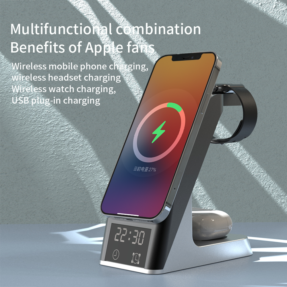 Wireless Charger 6-In-1 Multi-Function Clock Alarm Clock For Apple 14 Mobile Phone Headset Watch Magnetic Suction Fast Charging - V.I.P Digital Presence