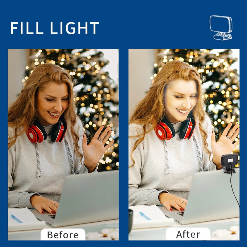 Mini Video Light Conference Live Streaming Kit Webcam Vlog Photography Fill Lamp Selfie Adjustable Portable LED Luz Microphone