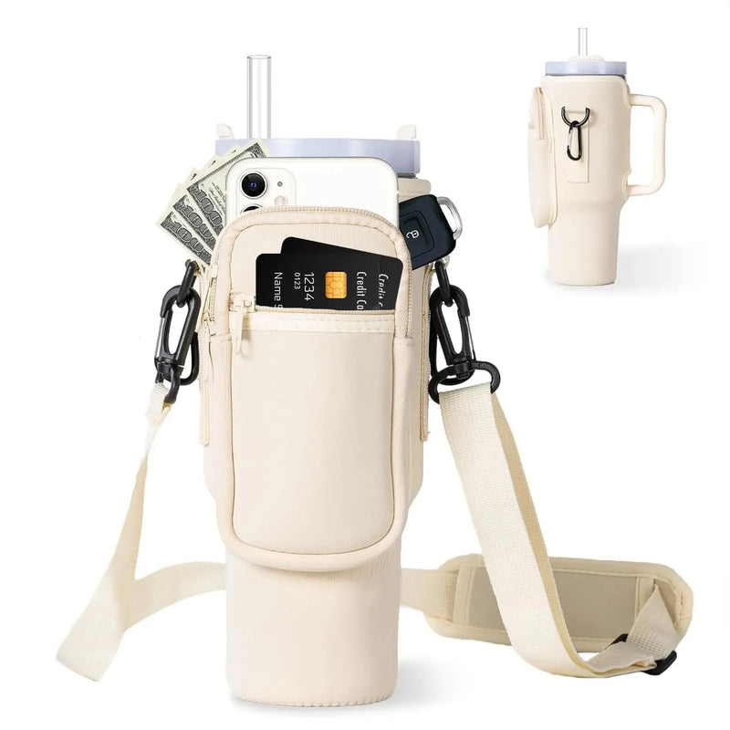Water Bottle Carrier Bag with Phone Pocket for Stanley 40oz Tumbler with Handle Neoprene Water Bottle Holder Pouch - V.I.P Digital Presence