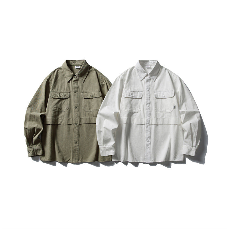 Splicing workwear long sleeved shirt men's loose casual shirt - V.I.P Digital Presence