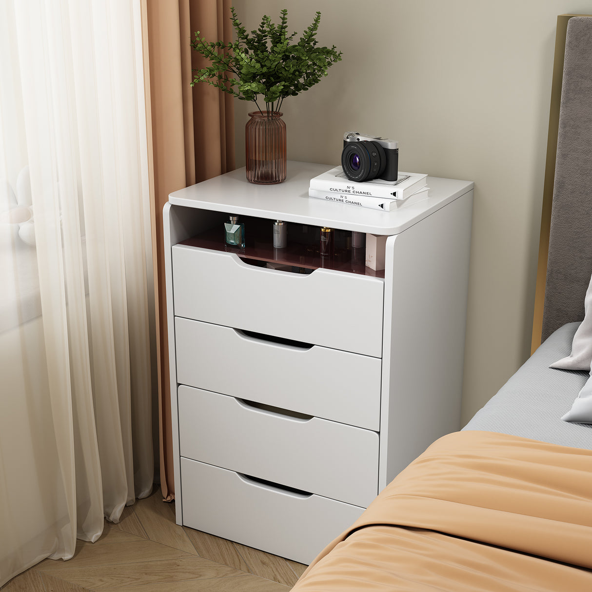 3 in 1 Vanity Desk with Plip Top Mirror,Small Make Up Vanity Set with Visible Glass Desktop,Compact Makeup Vanity with 3 Drawers - V.I.P Digital Presence