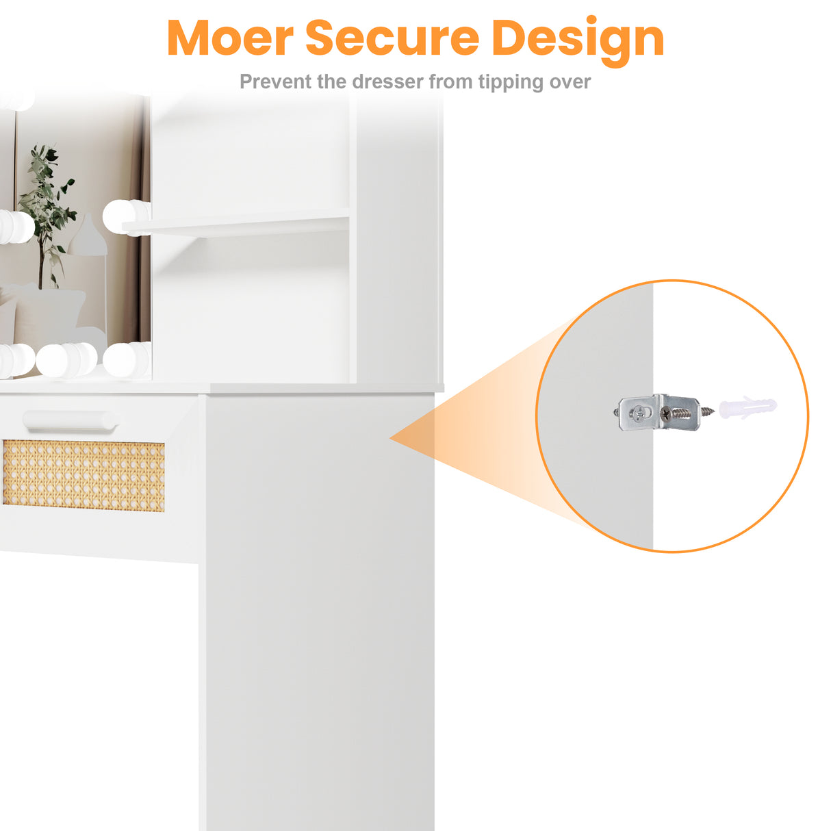 Vanity Desk Set Stool & Dressing Table with LED Lighting Mirror Drawer and Wood Cosmetic Table Chest of Drawers White Color - V.I.P Digital Presence