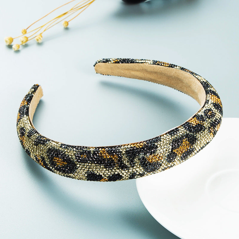 Hair Hoop Retro Baroque Starry Rhinestone Sponge Head Hoop Personality Wide-Brimmed Leopard Print Banquet Headwear Hairpin - V.I.P Digital Presence