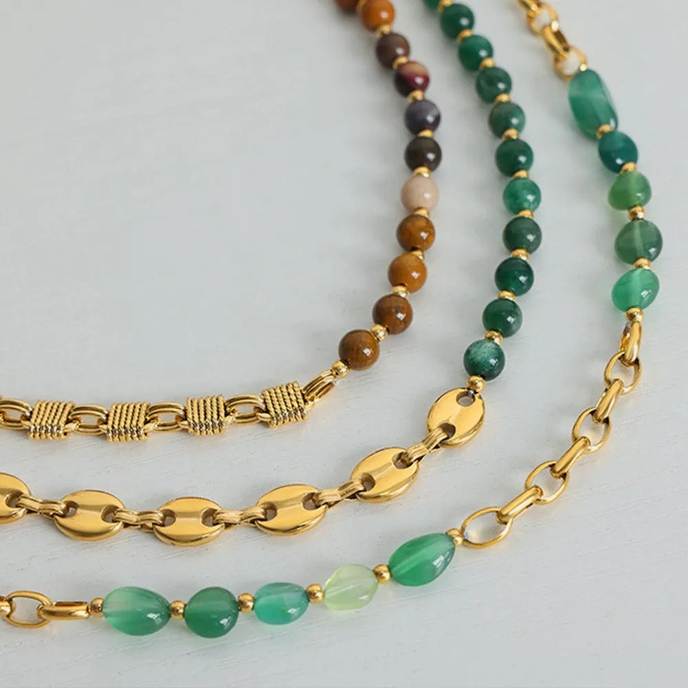 Agate bead chain design with titanium steel gold-plated necklace - V.I.P Digital Presence