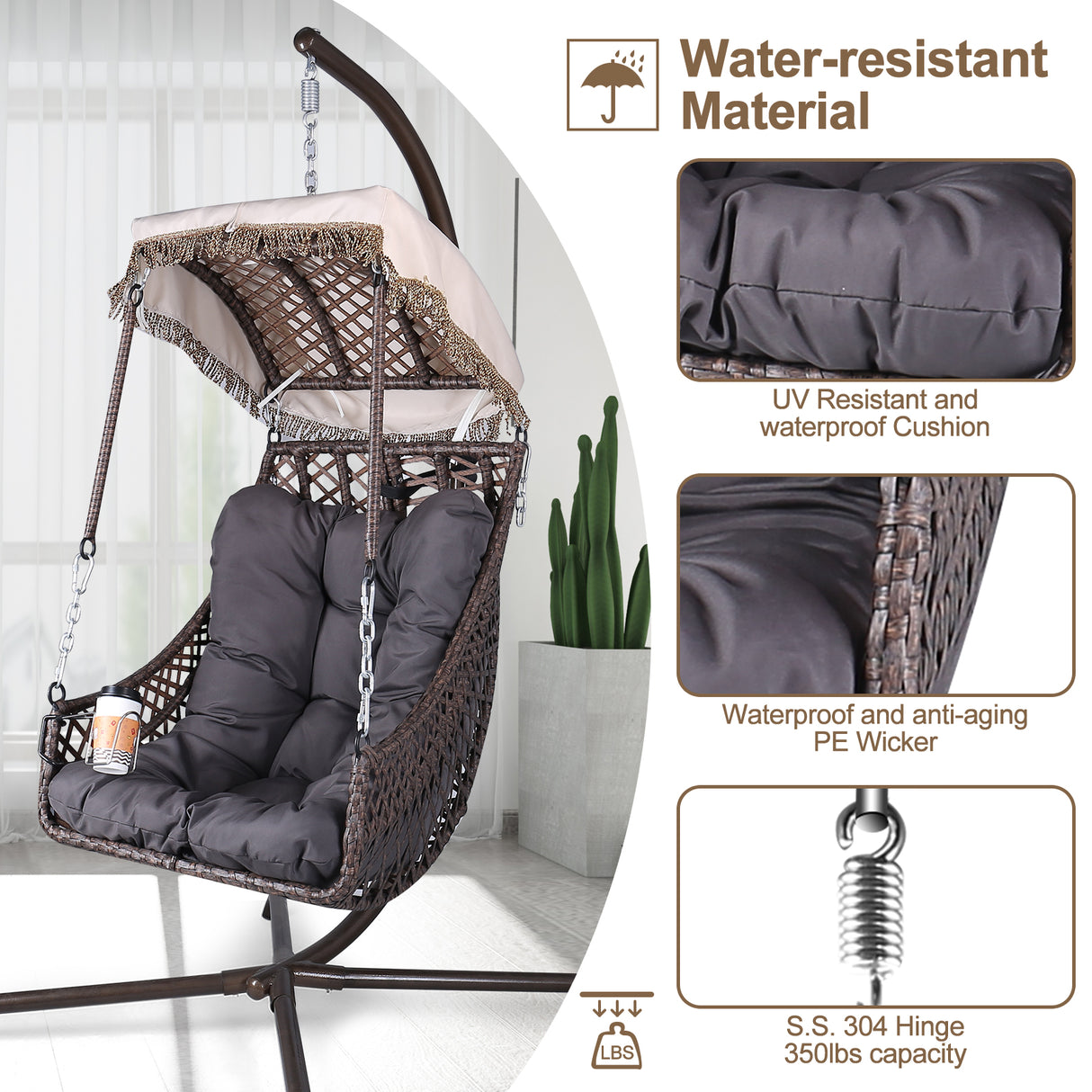 Swing Egg Chair with Stand Indoor Outdoor Wicker Rattan Frame 350lbs Capacity Hammock Chair - V.I.P Digital Presence