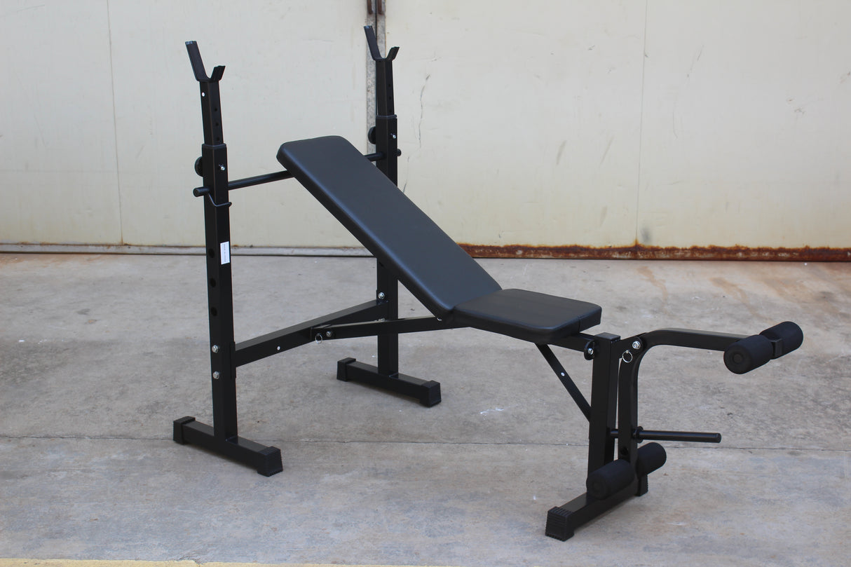 Banco de pesas olímpico con set de press de banca con soporte para sentadillas y banco para entrenamiento de cuerpo completo en el gimnasio en casa