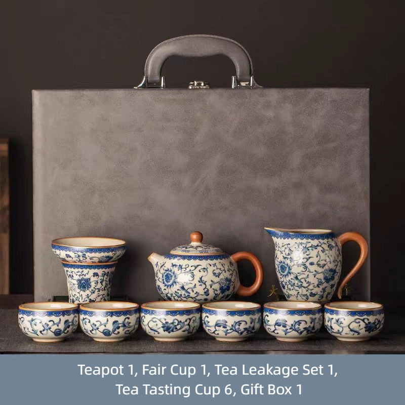 Blue and white rice yellow Ru kiln Kung Fu tea set household ceramic teapot - V.I.P Digital Presence