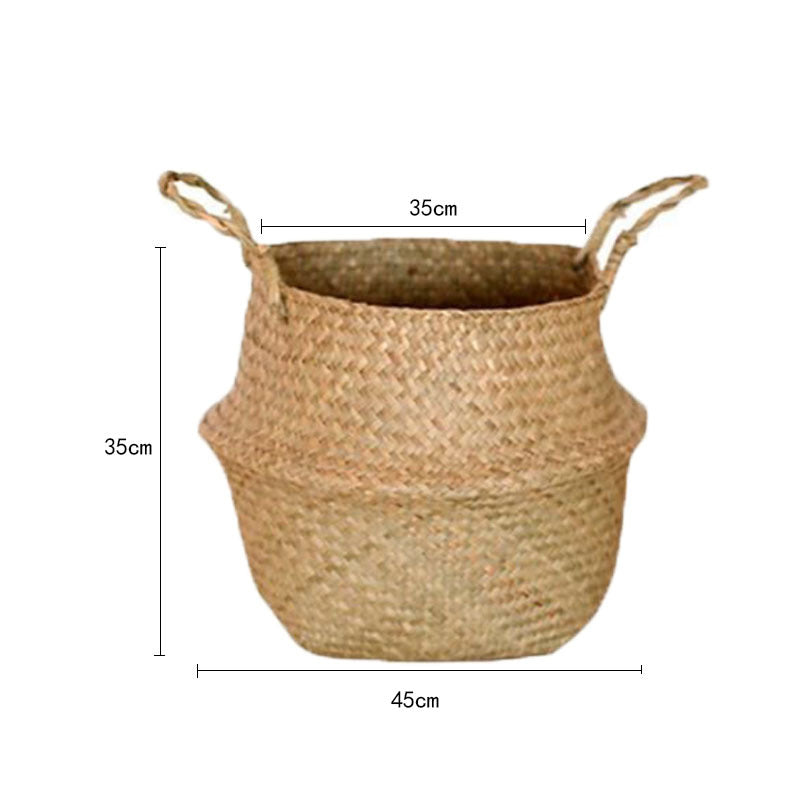 Scandinavian Style Wicker Handbasket Flower Pot Rattan Weave Plant Grass Woven Floor Folding Wicker Basket Weaving - V.I.P Digital Presence