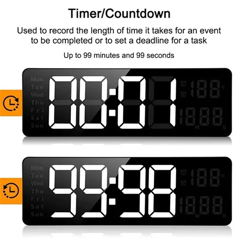 Wall Clock Digital Large LED Wall Mounted Remote Remote Control Date Week Temperature Clock Dual Alarms Gym Big Wall Clock - V.I.P Digital Presence