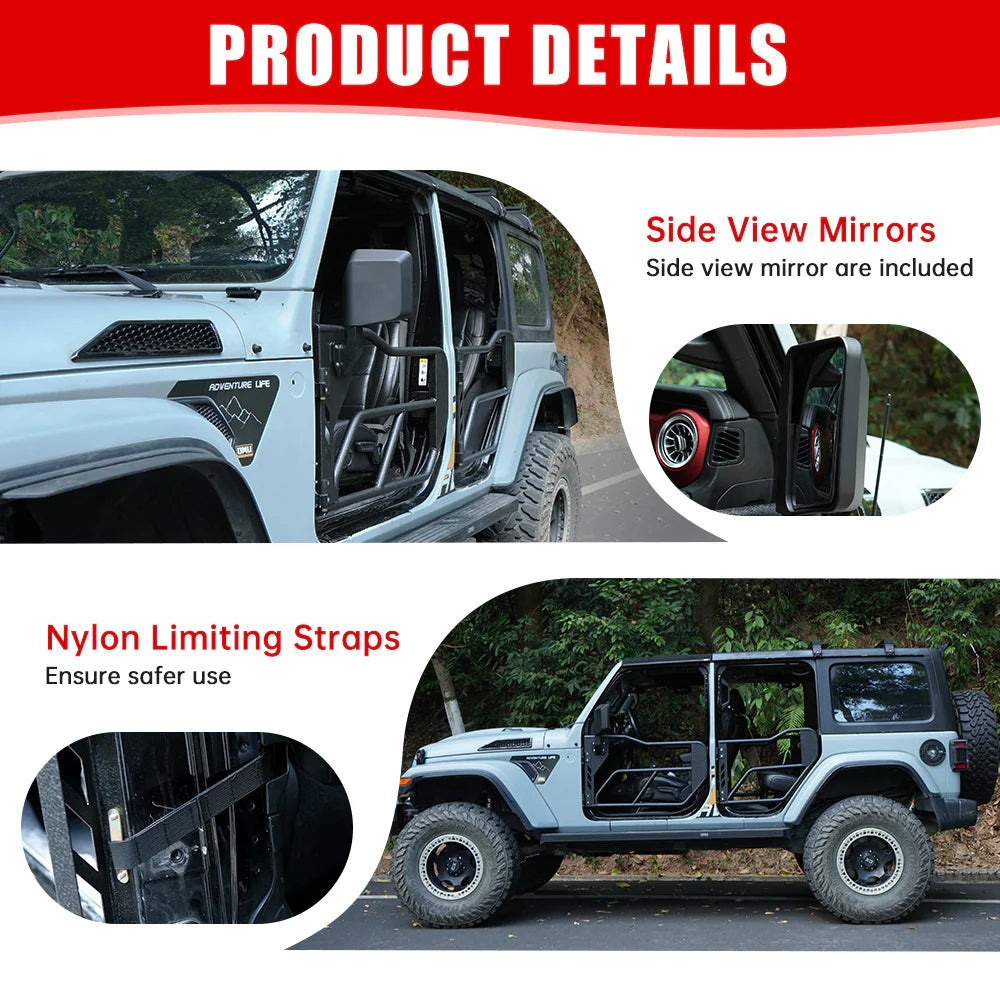 Jeep Tube Doors for Wrangler JL & Gladiator JT (2018-2024) - 4-Pc Set w/Mirrors - V.I.P Digital Presence