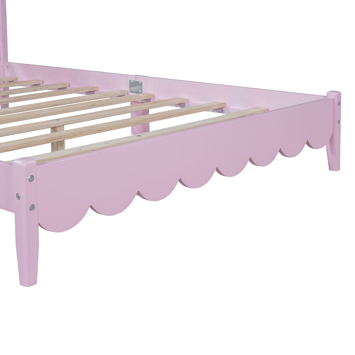 Full Size Wood Platform Bed Frame, Retro Style Bed with Rectangular Headboard,No Need Box Spring,Pink - V.I.P Digital Presence
