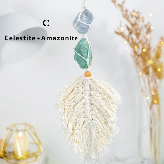 Natural Crystal Raw Stone Handmade Weave Dreams Catcher Car Hanging Pendant Healing Amethyst Window Ornament Home Decoration - V.I.P Digital Presence