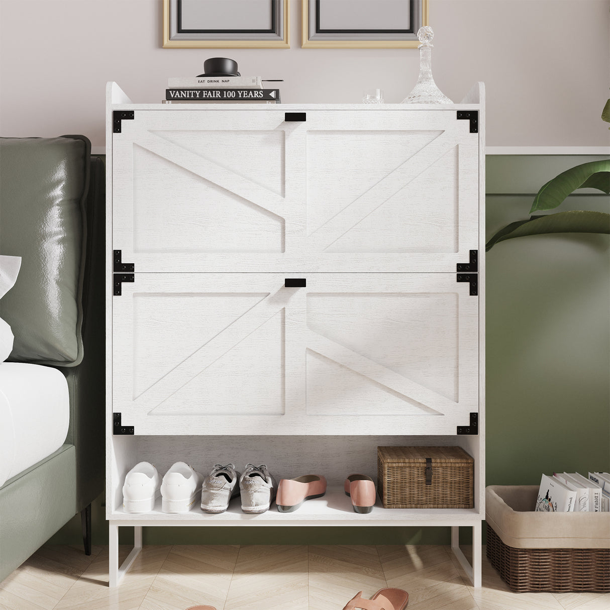 Shoe Cabinet with 2 Flip Drawers,Shoe Storage Cabinet for Entryway,Freestanding Shoe Cabinet Organizer with Open Storage White - V.I.P Digital Presence
