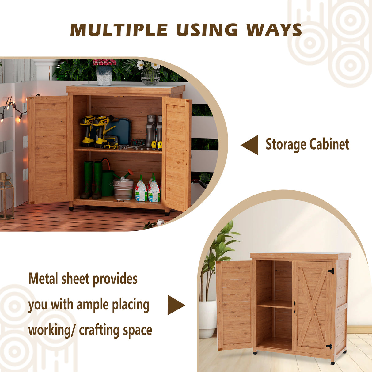 Potting Bench with Storage Cabinet and Metal Table Top for Outdoor Patio,Outdoor Work Station Table - V.I.P Digital Presence
