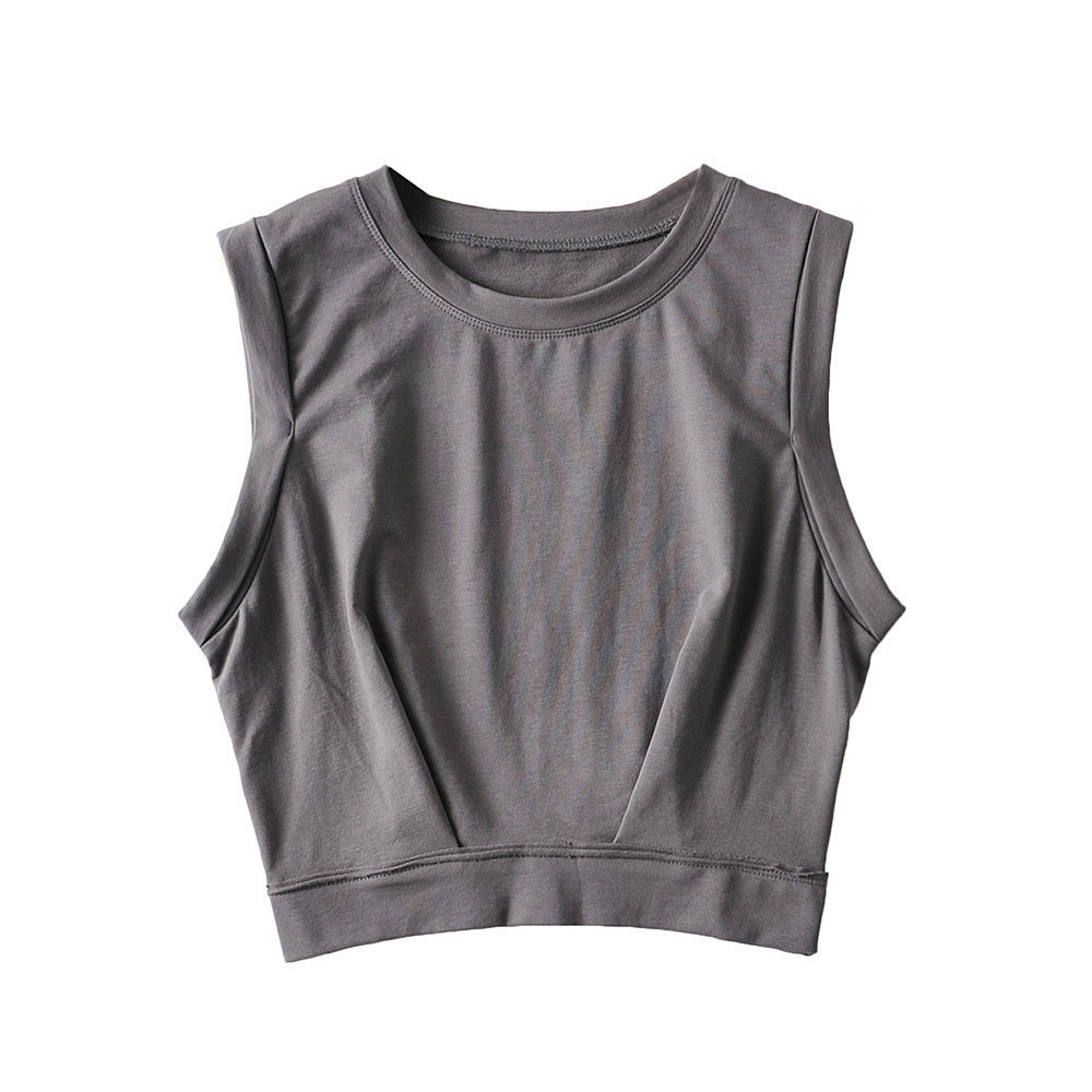 Short crop top with exposed navel and sleeveless loose fitting vest women's high waisted sports fitness yoga base shirt - V.I.P Digital Presence