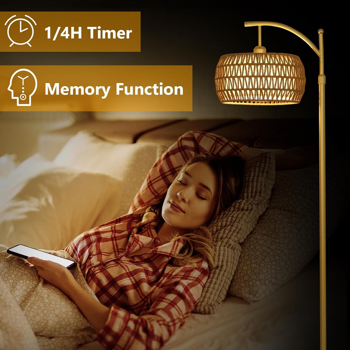 Arc Floor Lamp with 3 Color Temperatures, LED Gold Floor Lamp with Remote & Stepless Dimmable Bulb, Boho Standing Lamp - V.I.P Digital Presence