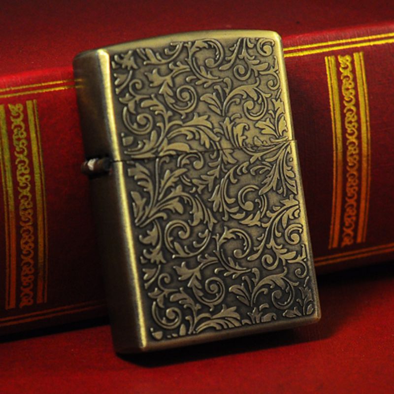 Kerosene lighter windproof retro style grinding wheel personalized bronze relief fuel dispenser - V.I.P Digital Presence