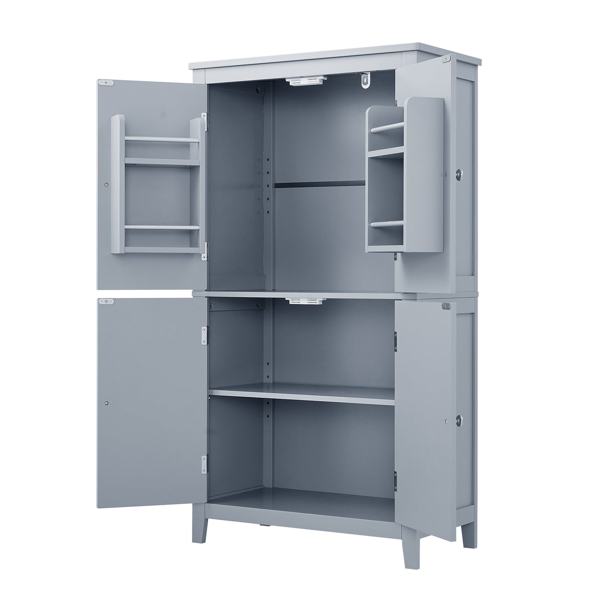 Bathroom floor storage cabinet, bathroom storage cabinet, 4-door independent cabinet, adjustable shelf, adaptive shelf, gray - V.I.P Digital Presence