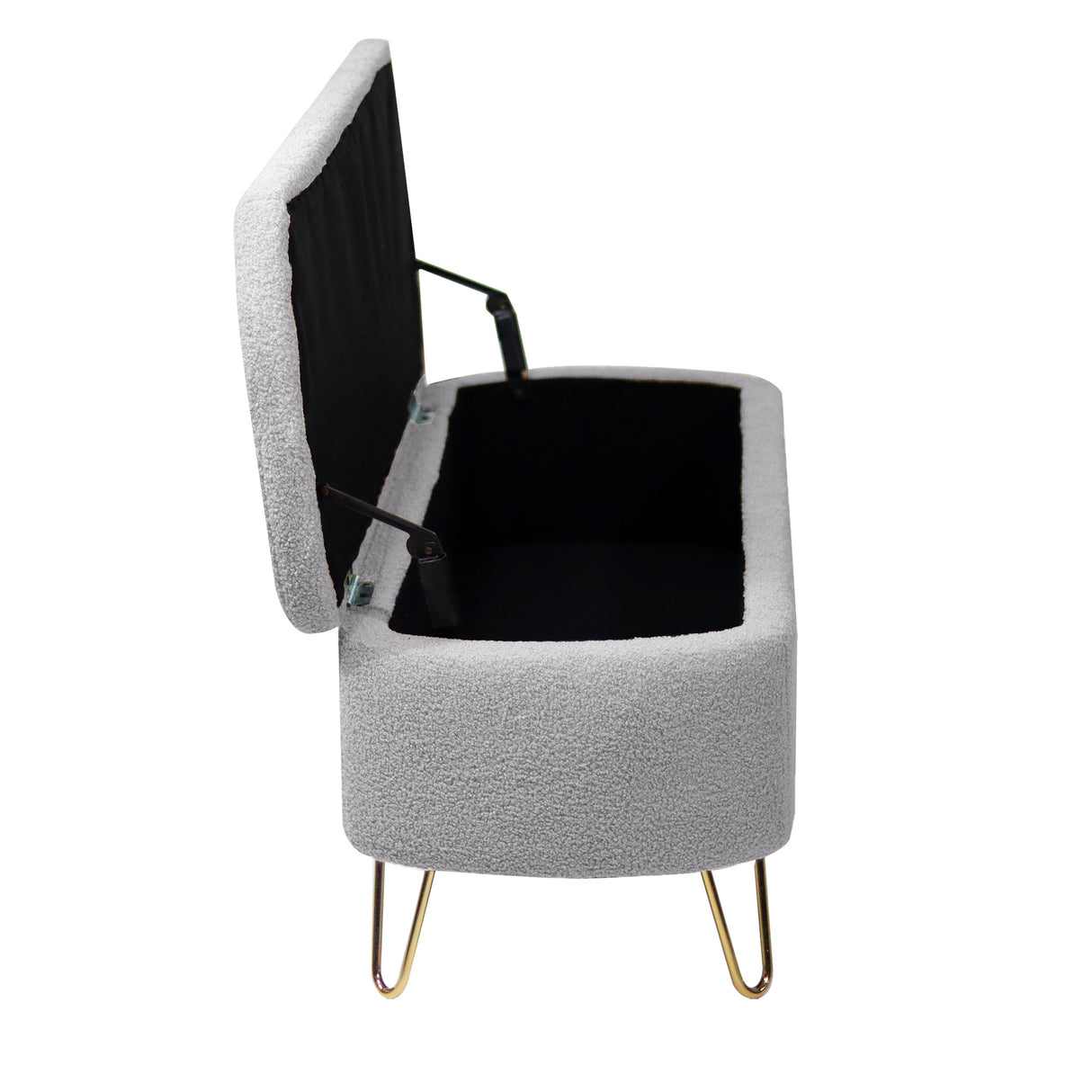 Grey Storage Ottoman Bench for End of Bed Gold Legs Modern Grey Faux Fur Entryway Bench - V.I.P Digital Presence