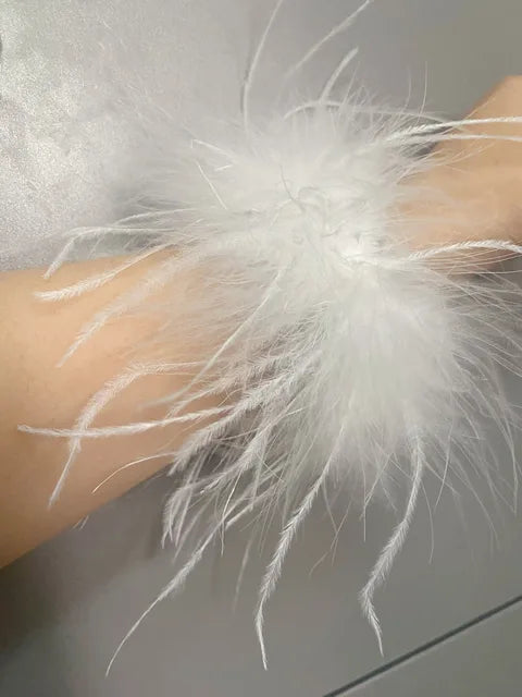 Real Ostrich feather cuff plumes bracelet for women white Cuffs pens Shirt with feathers girls fur cuffs ornament boa plume - V.I.P Digital Presence