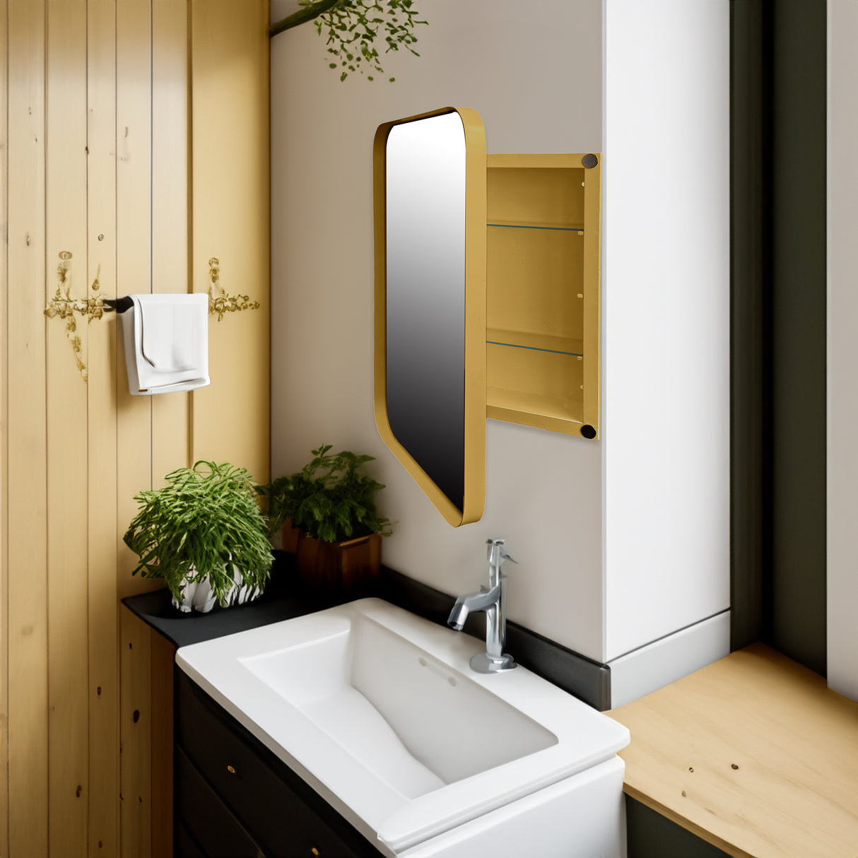 16x24 inch embedded metal frame medicine cabinet with mirror storage cabinet and adjustable shelf matte gold - V.I.P Digital Presence
