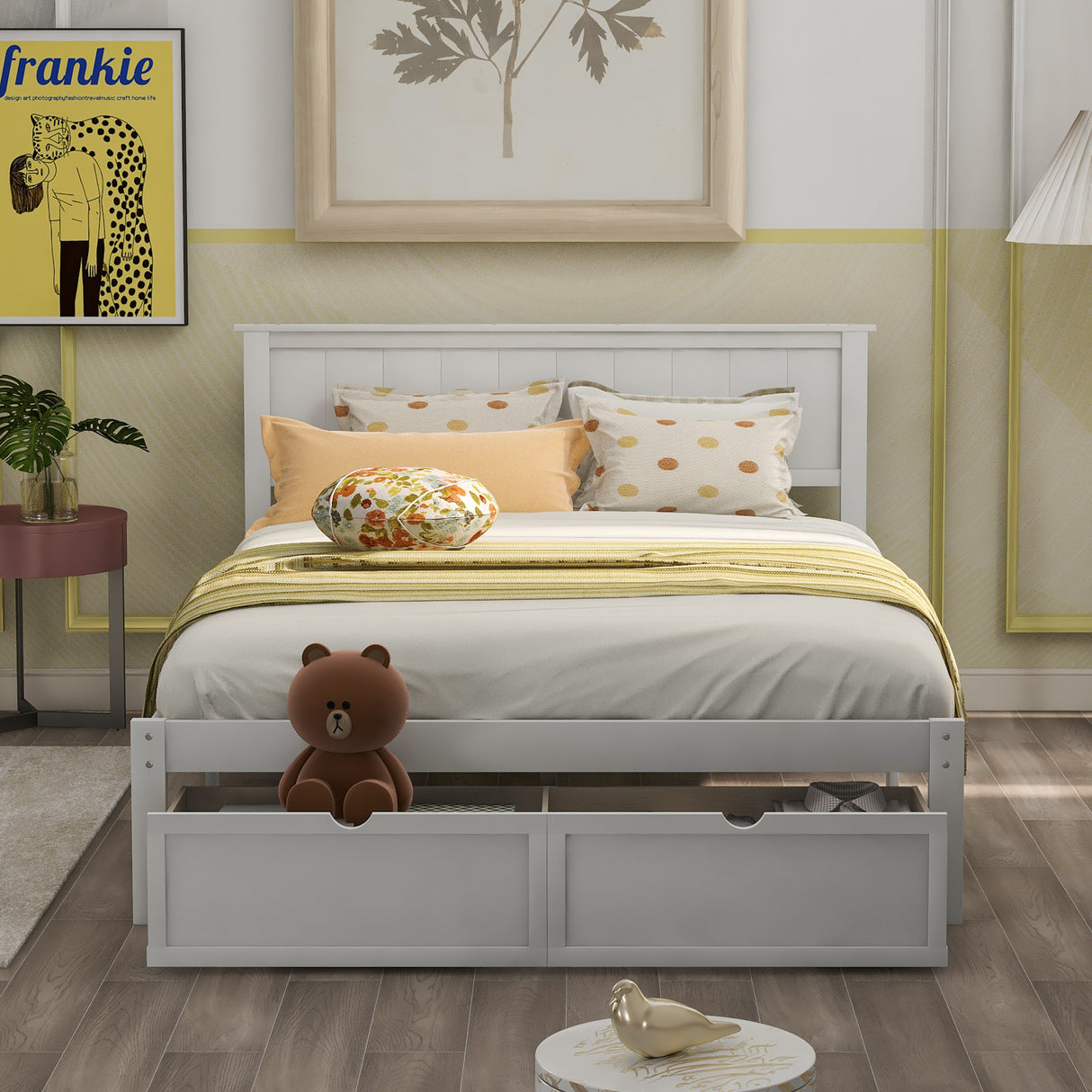 Full Size Platform Bed with Under-bed Drawers White - V.I.P Digital Presence
