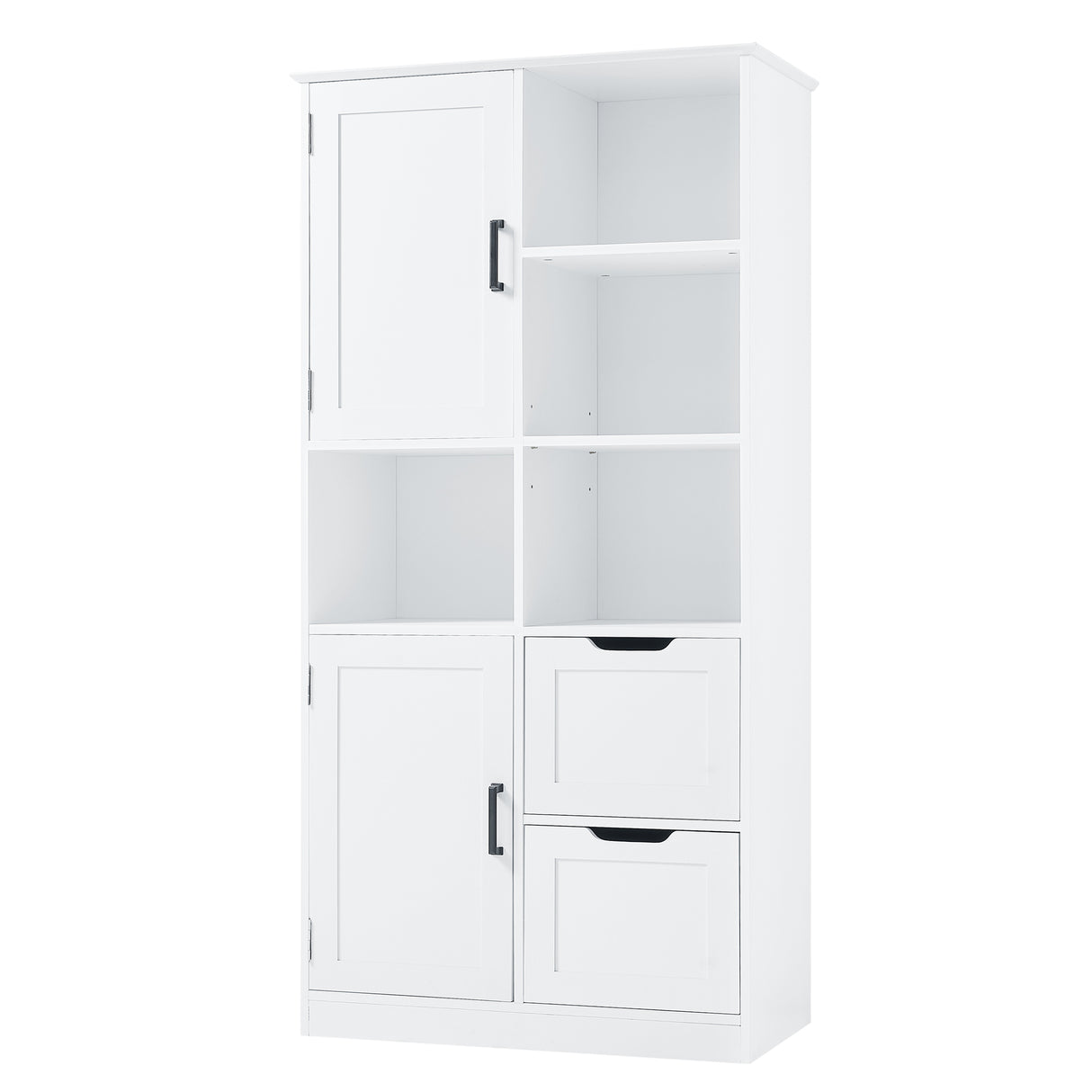 Bathroom storage cabinet with doors and drawers, multiple storage spaces, independent, open adjustable shelves, white - V.I.P Digital Presence