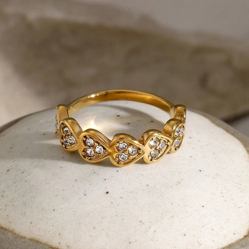 Stainless Steel Inlaid Zircon Heart Ring - V.I.P Digital Presence