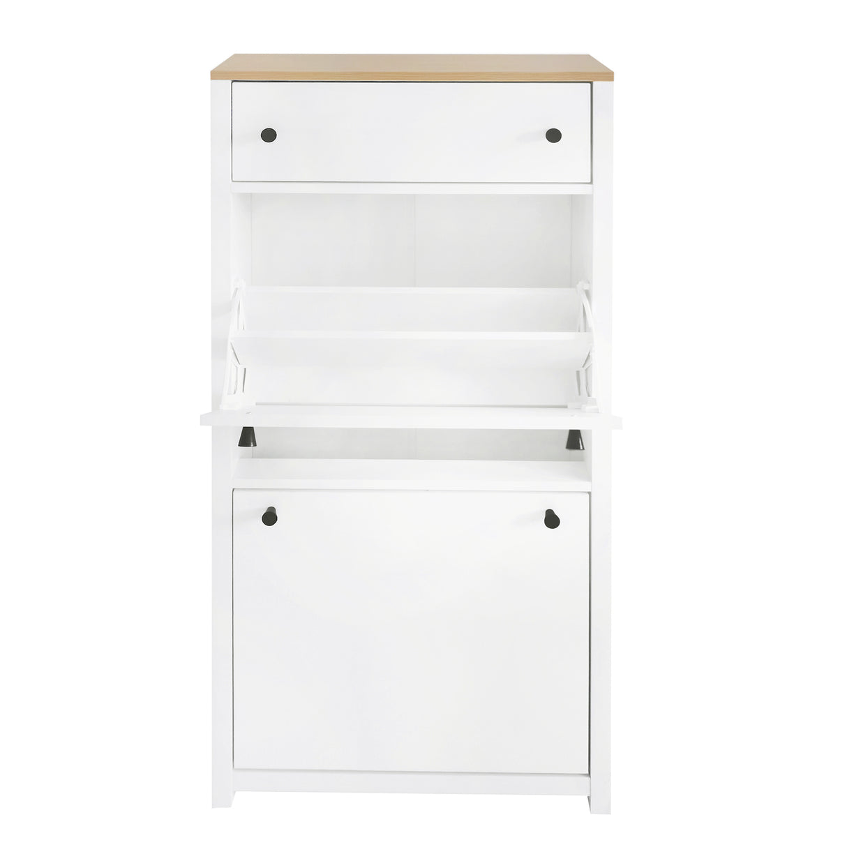 ONTREND ultra-thin shoe cabinet set with 4 flip drawers and adjustable panel top shoe rack, white - V.I.P Digital Presence