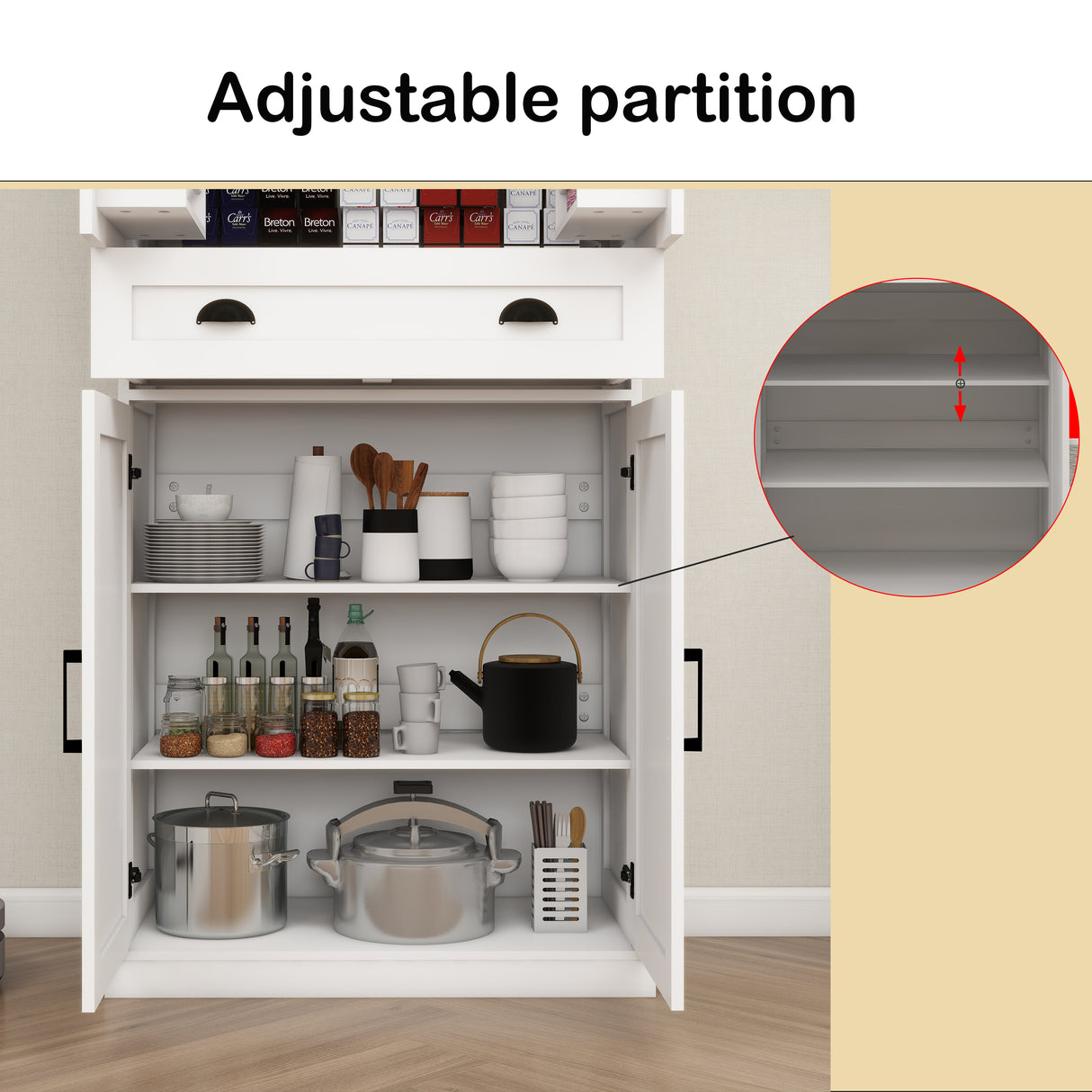 71" Kitchen Pantry Storage Cabinet with 4 Doors(2Doors with Racks)1 Drawer 2 Adjustable Shelves Freestanding Cupboard - V.I.P Digital Presence