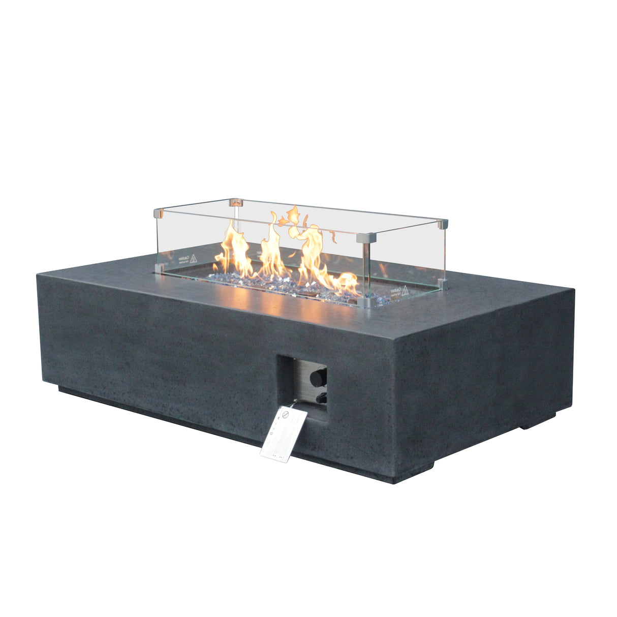 52 Inch Outdoor Concrete Propane gas rectangle Fire Pit table in Dark Gray color - V.I.P Digital Presence