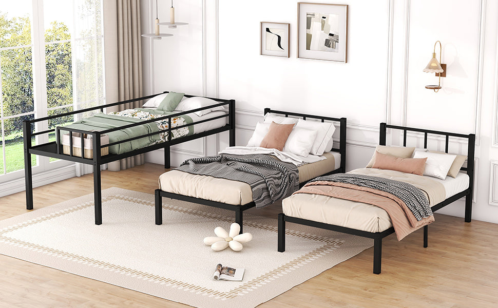 Twin over Twin & Twin Bunk Beds for 3, Twin XL over Twin & Twin Bunk Bed Metal Triple Bunk Bed, Black - V.I.P Digital Presence