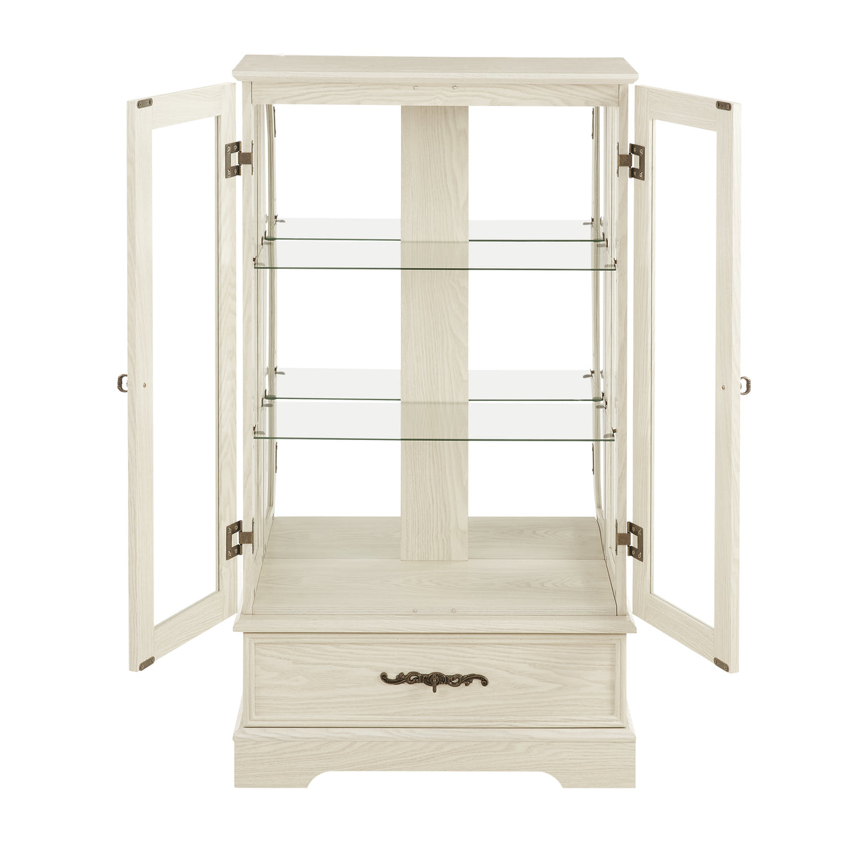 Light colored glass cabinet Curio display cabinet with adjustable glass frame, 2 doors and 1 drawer, including white light bulbs - V.I.P Digital Presence