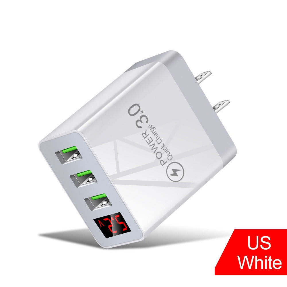 Digital display phone charger 3USB digital display screen fast charger, multi port USB charging head - V.I.P Digital Presence