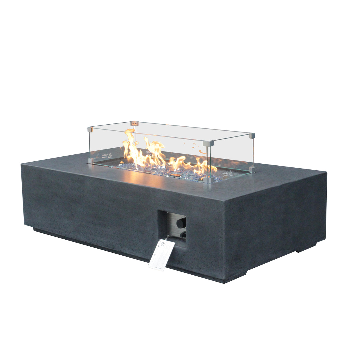 52 Inch Outdoor Concrete Propane gas rectangle Fire Pit table in Dark Gray color - V.I.P Digital Presence
