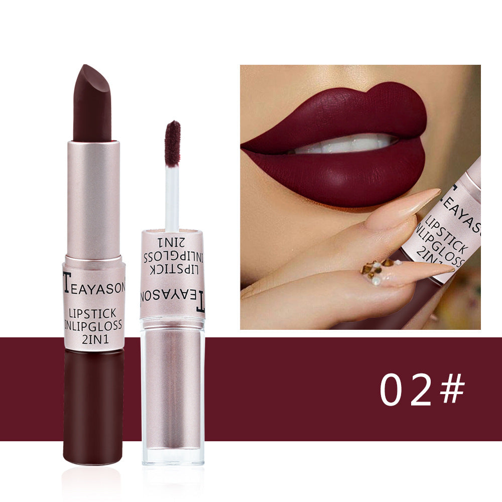 Double-Headed Non-Stick Cup Matte Matte Lip Gloss Two-In-One Matte Bean Paste Does Not Fade With Cup Lipstick Female - V.I.P Digital Presence