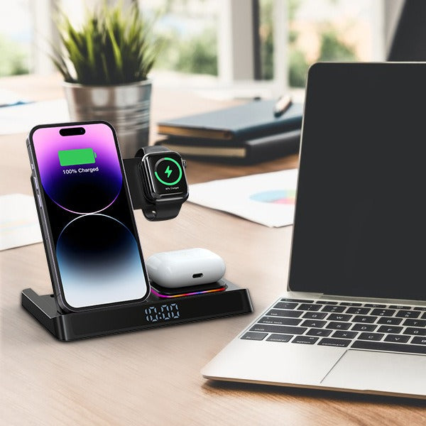 Wireless charging four in one folding clock charging dock suitable for wireless charging of Apple 14 mobile phones and watches - V.I.P Digital Presence