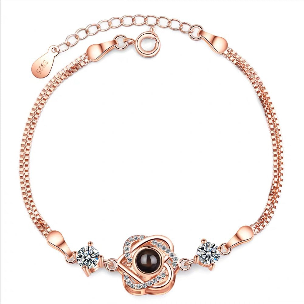 Customized color photo projection s925 pure silver six pointed star bracelet with 100 languages for birthday commemoration - V.I.P Digital Presence